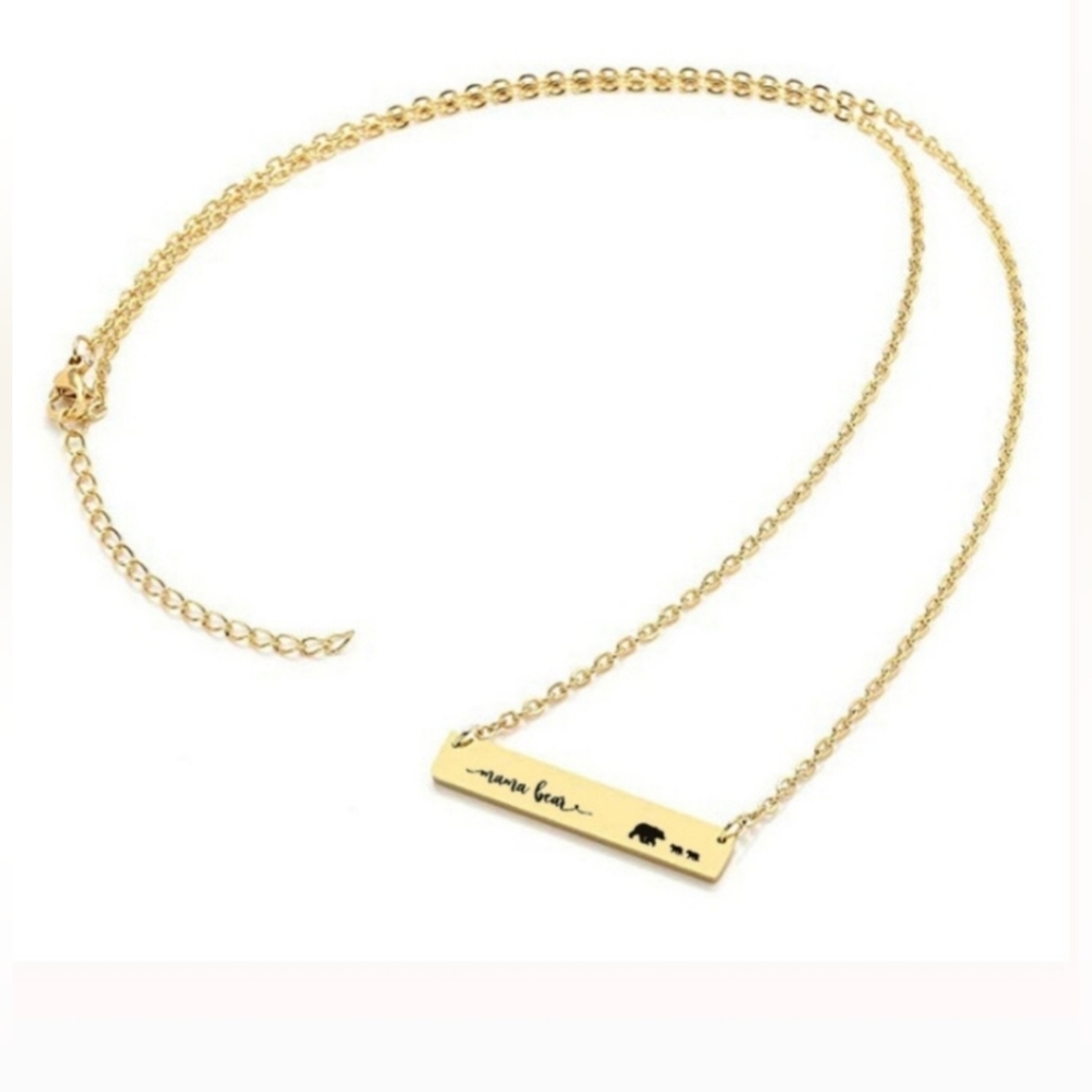 Mama Bear stainless steel necklace and chain. Adjustable chain.  Gold